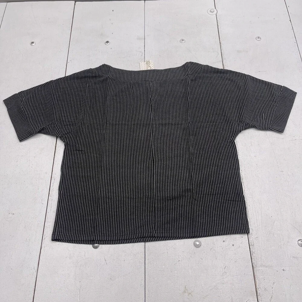 EVALESS Shirt Womens Medium Black White Striped Boat Neck Short Sleeve Knit Top - Picture 7 of 7